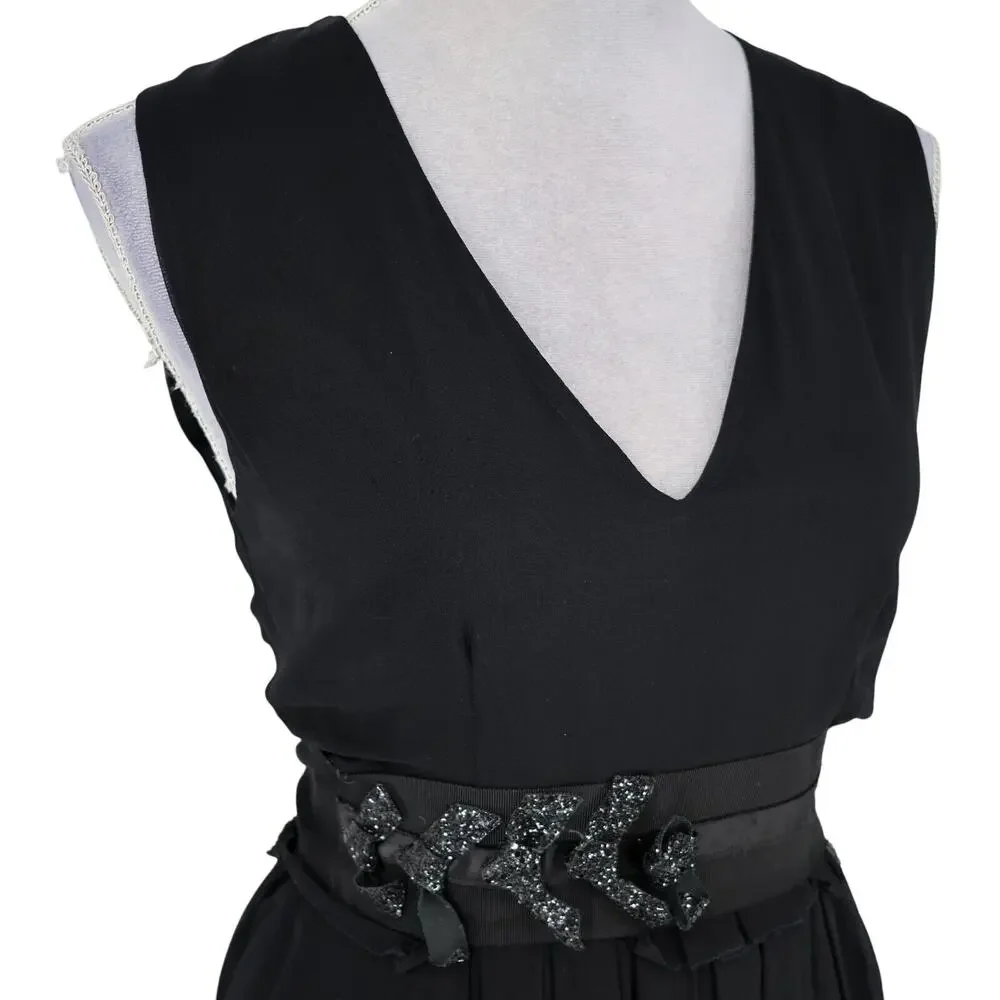 Vera Wang Lavender Label Dress Womens 6 Black Silk Chiffon Zip Fit n Flare Party